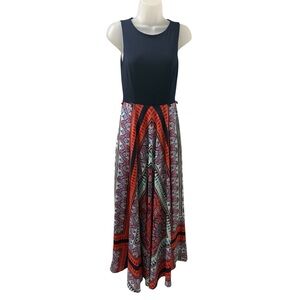 Eliza J Sleeveless Navy Multicolor Bandana Print Midi Summer Dress Size 4 Flowy